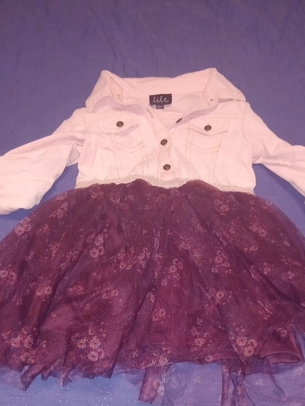 lilt Lilac Button-Front Top with Plum Lace Skirt